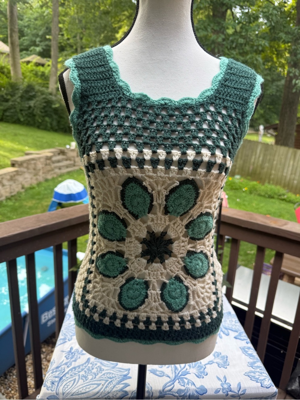 Buffalo David Bitton Crochet Tank Top Vest Green White Womens S Small